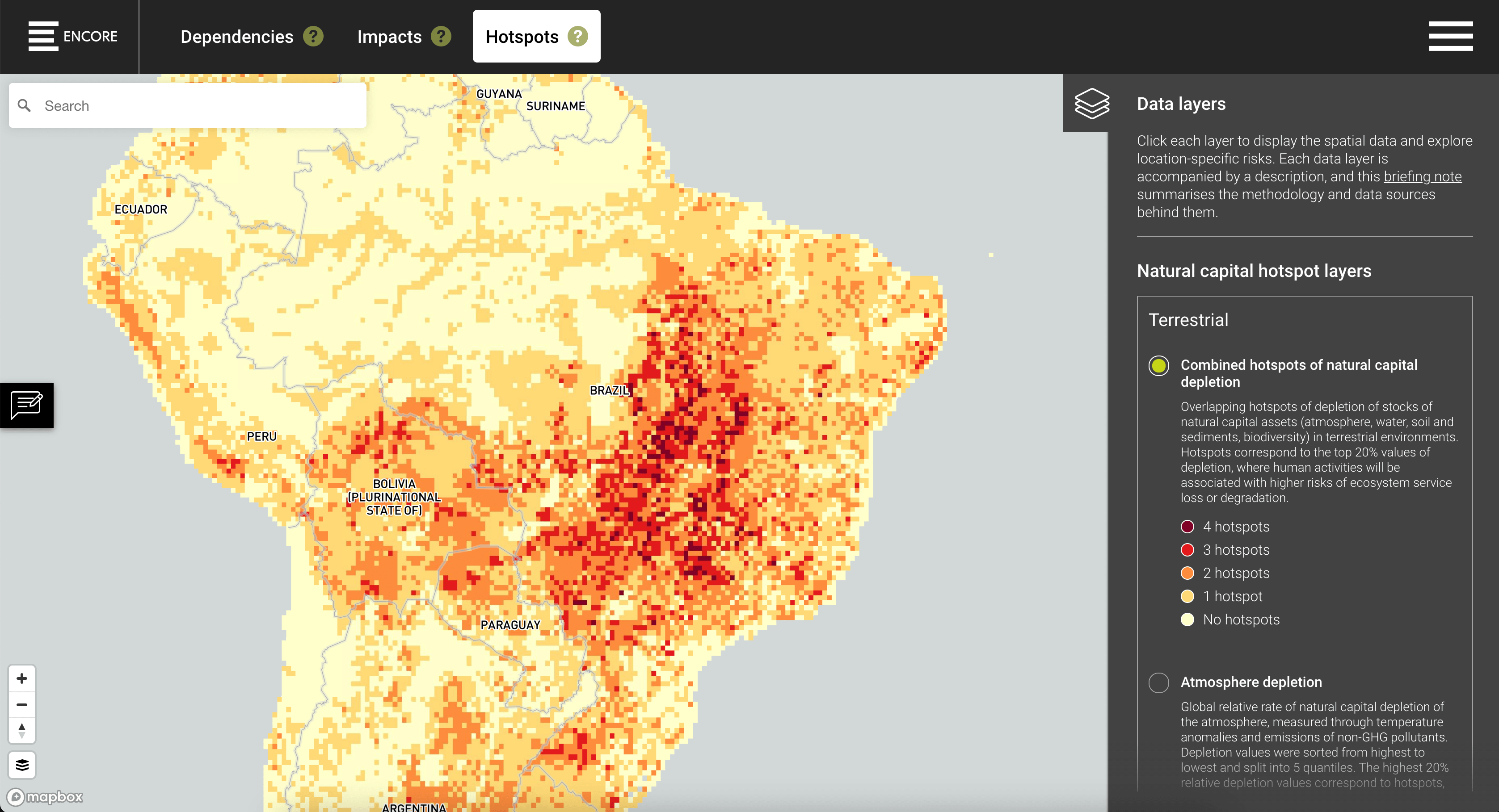 Explore hotspots of natural capital depletion using the map